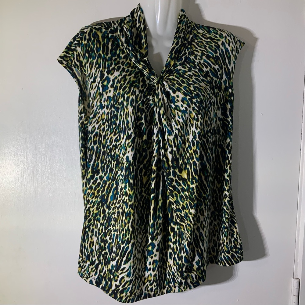 LEOPARD CAP SL TOP FONT GATHERS SZ L WORTHINGTON
